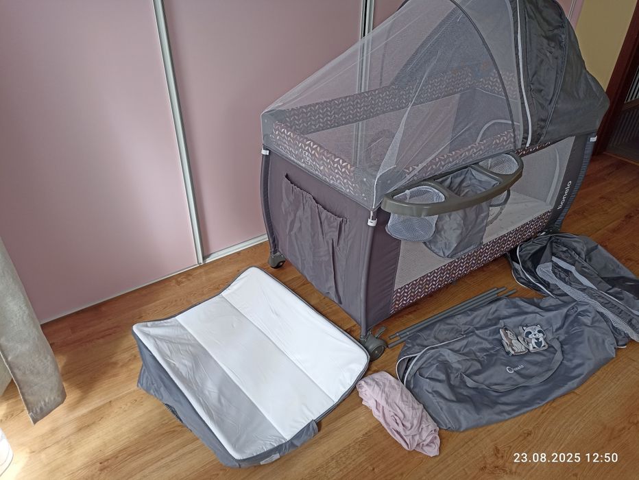 Łóżeczko Lionelo Sven Plus Grey Scandi +materac Ikea i 2 prześcieradła