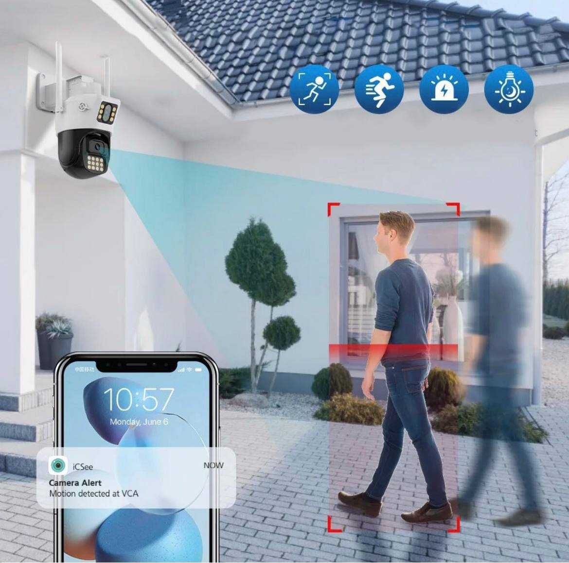 Камера IP Wi-Fi наружная 2 независимых объектива 6MP HD уличная ICSEE