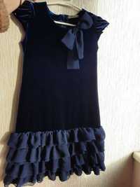 Бархатное синее платье для девочки, рост 152