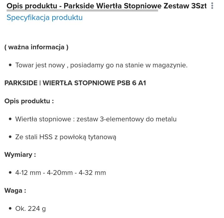 Stożkowe wiertła do metalu Parkside