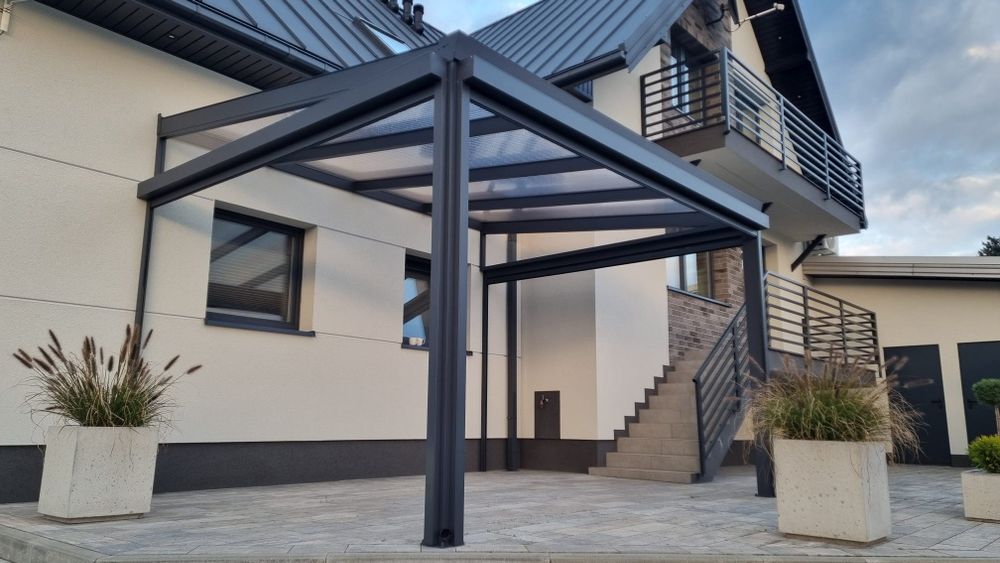 Zadaszenie poliwęglan/szkło, również projekt i wizualizacje