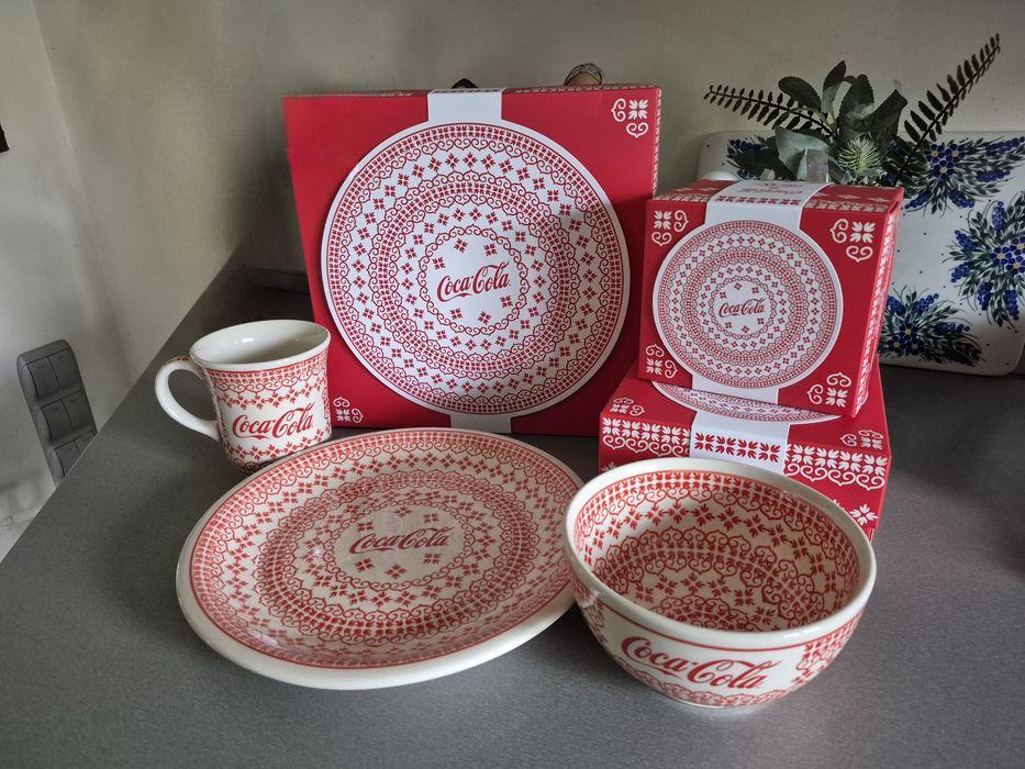 Coca-Cola x Bolesławiec set: cup, bowl, plate