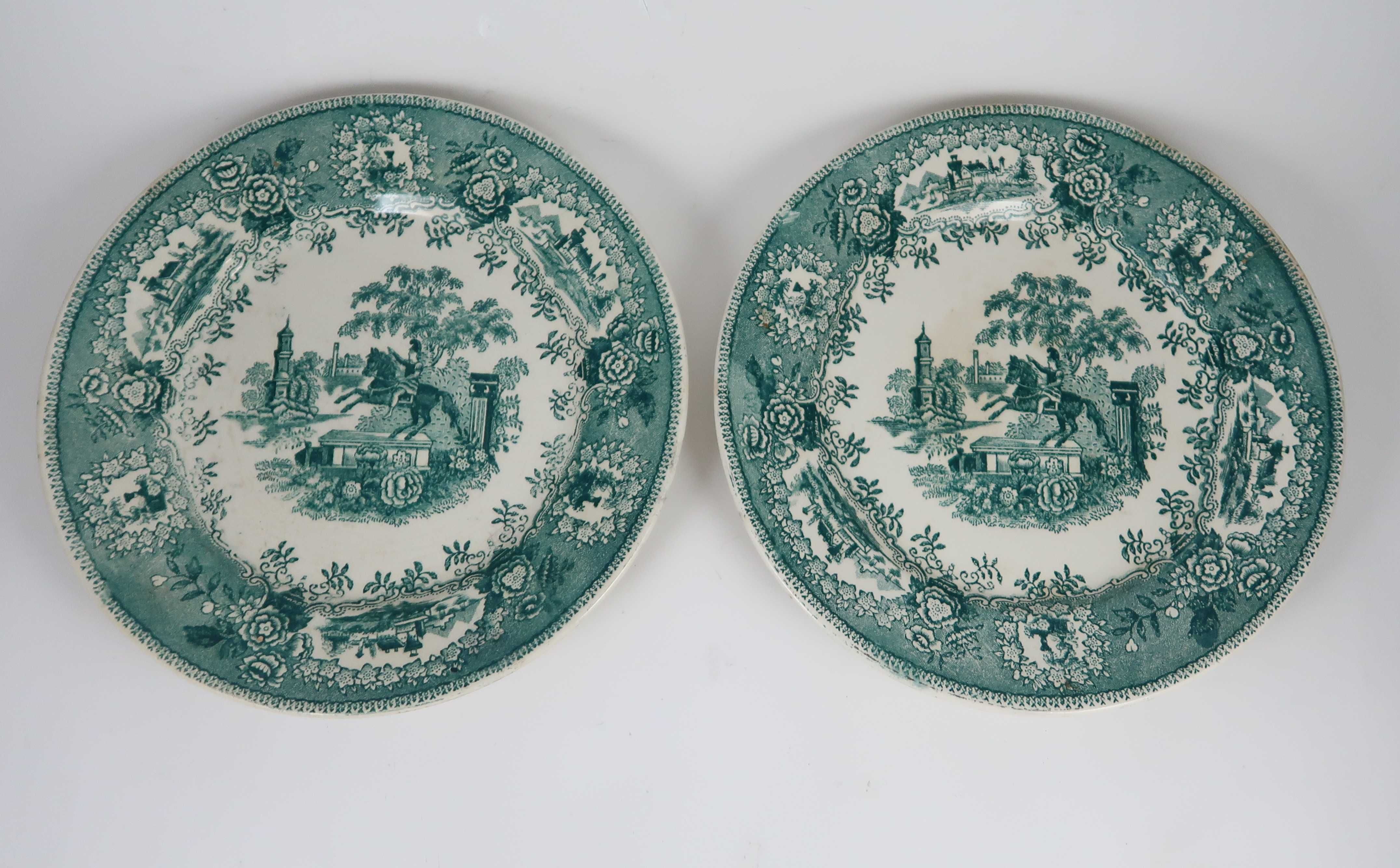 Conjunto de 7 pratos antigos cavalinho verde Sacavém