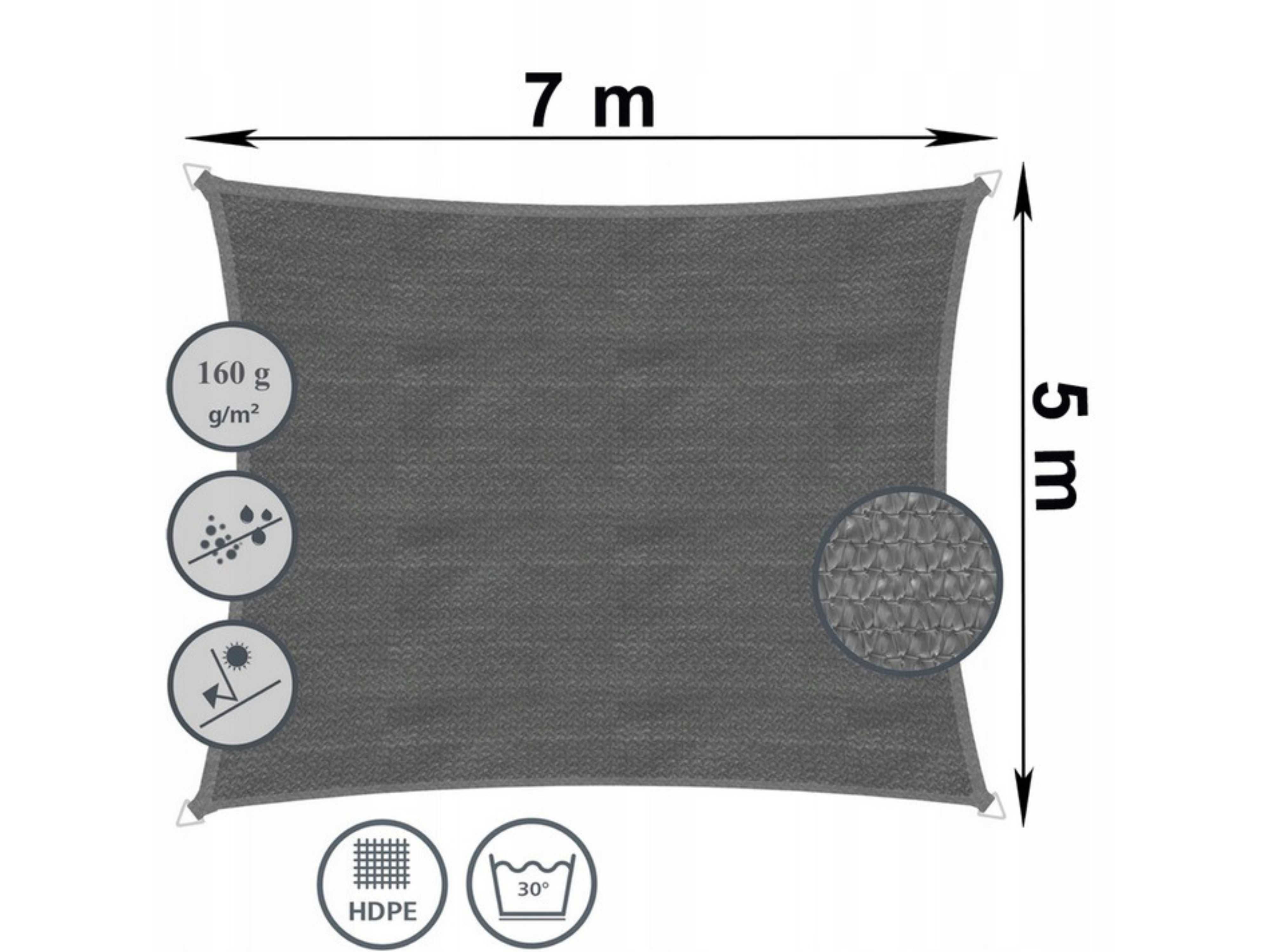 Żagiel Przeciwsłoneczny Parasol Ogrodowy WODOODPORNY Markiza 5x7 m