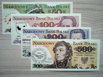 Banknoty PRL zestaw 4 szt. stan UNC