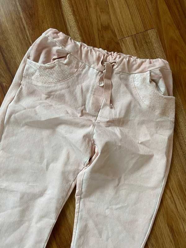 Dres materialowe spodnie acid wash nude pastele cekiny 42 40 xl