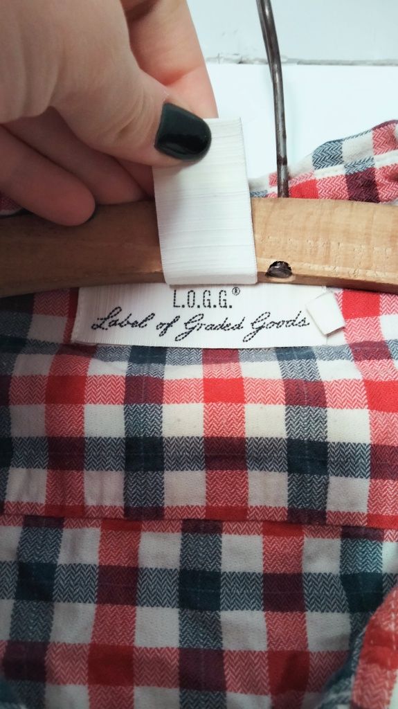 Koszula męska, w kratę, Plus Size, czerwona, niebieska, krata, L.O.G.G