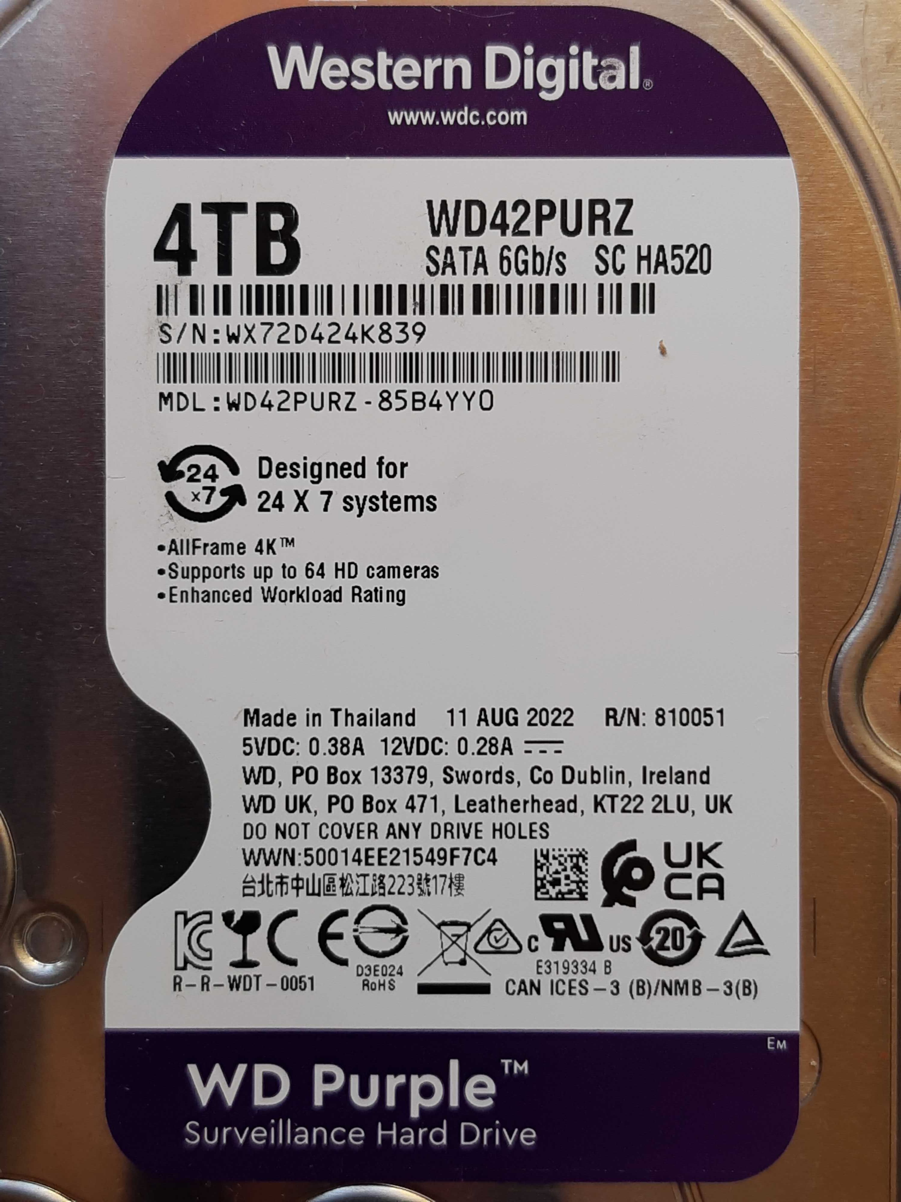 Жорсткий диск HDD 3.5" WD42PURZ 4 TB