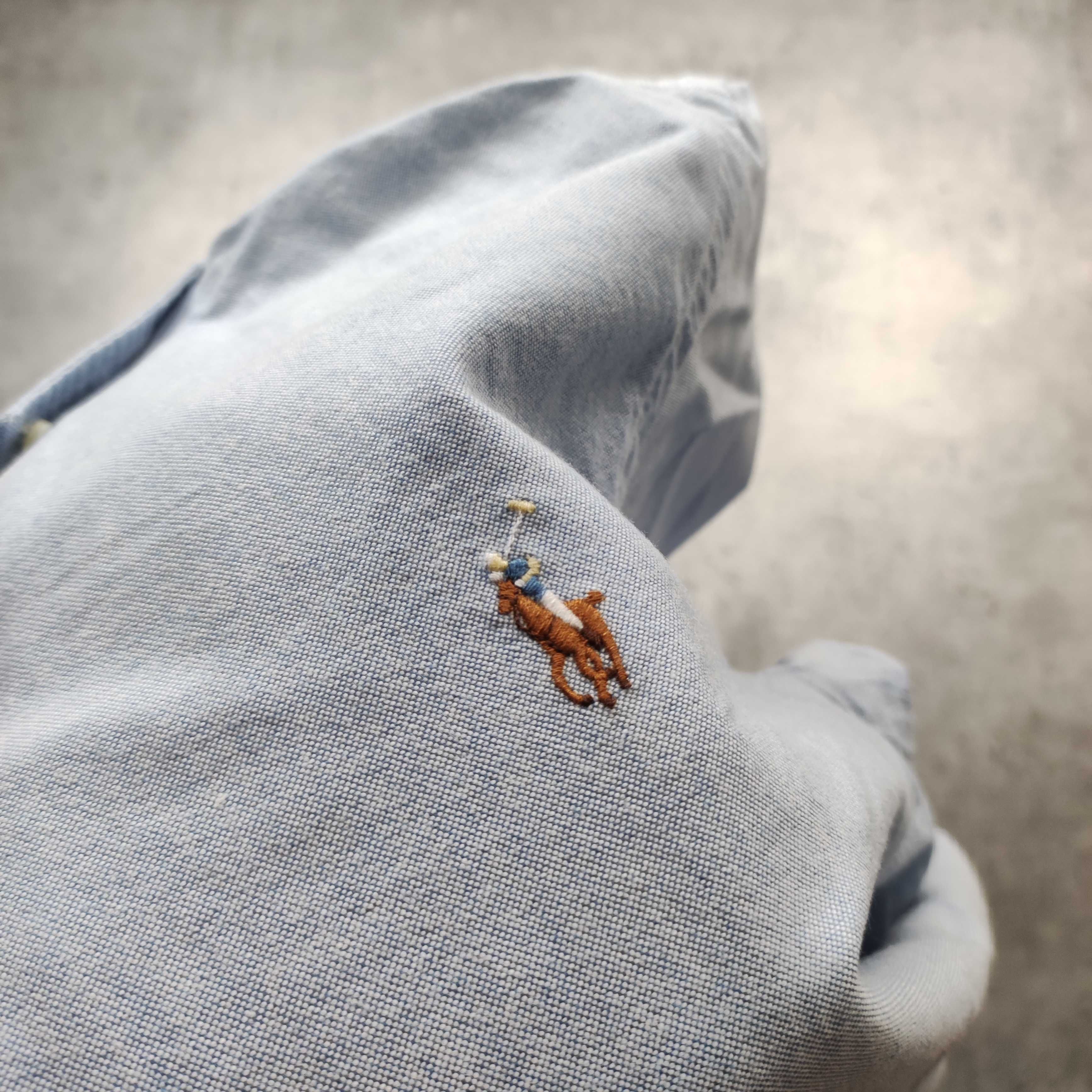 MĘSKA Elegancka PREMIUM Błękitna Koszula Polo Ralph Lauren Oxford Logo