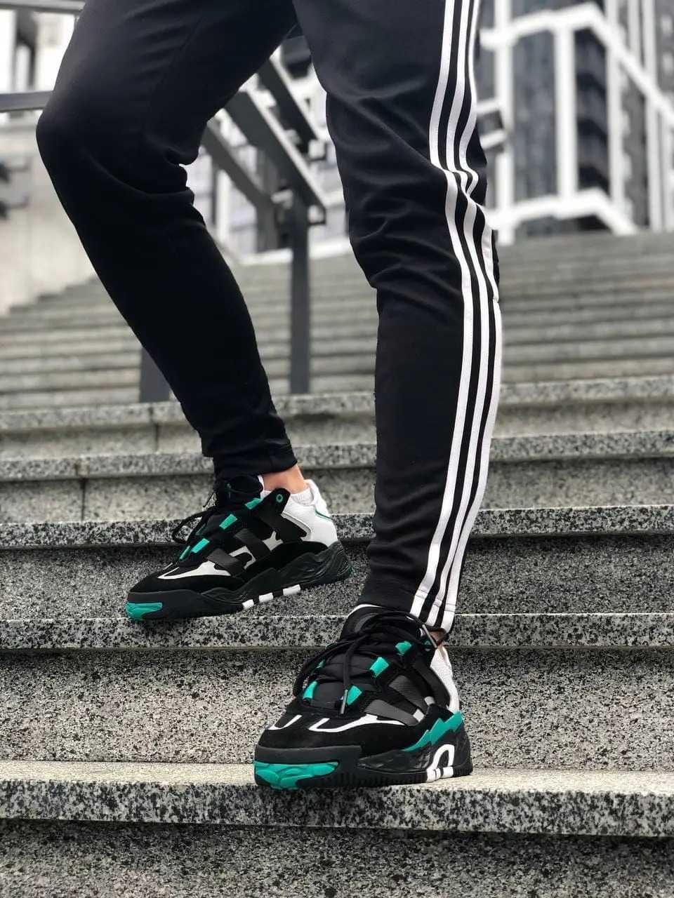 Кроссовки Мужские /Кросівки Adidas Niteball Black Green/Premium Lux