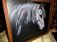 Obraz Głowa Konia (ręcznie malowany, płótno, rama) 66x57cm - PIĘKNY!