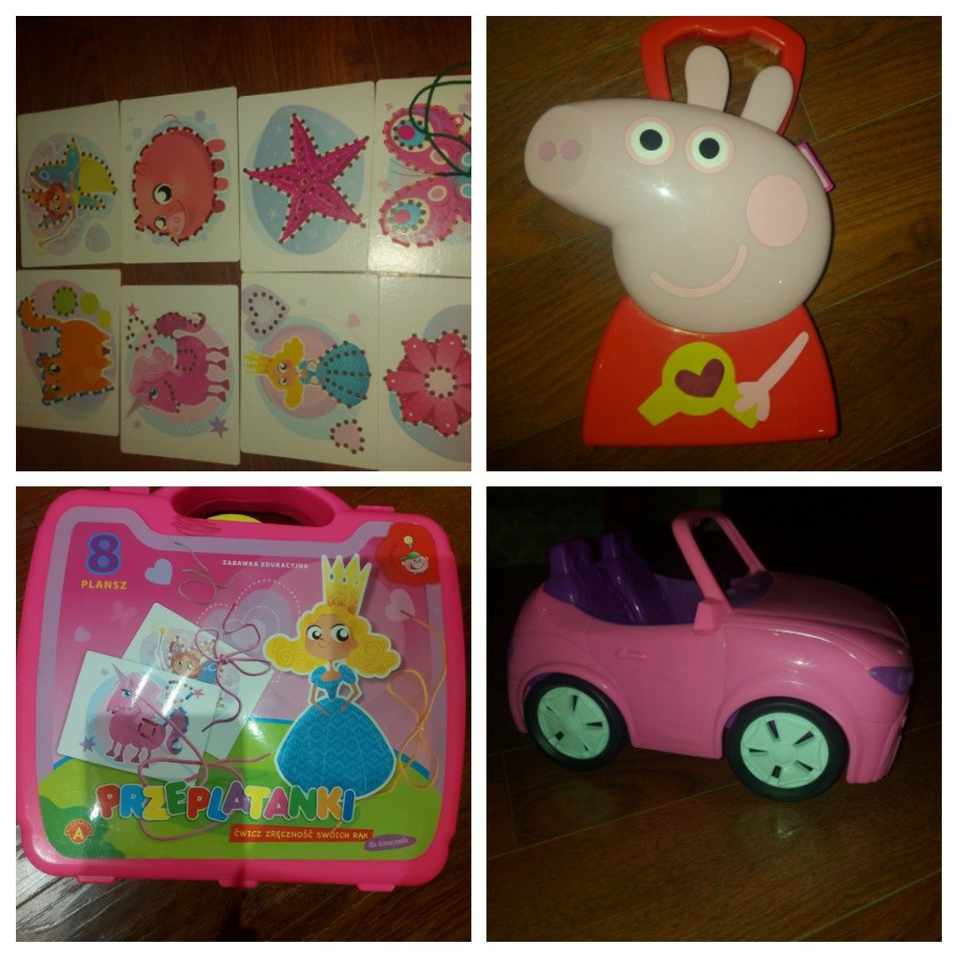 Zabawki dziewczynka. Auto barbie, przeplatanki, kuferek świnka Peppa.