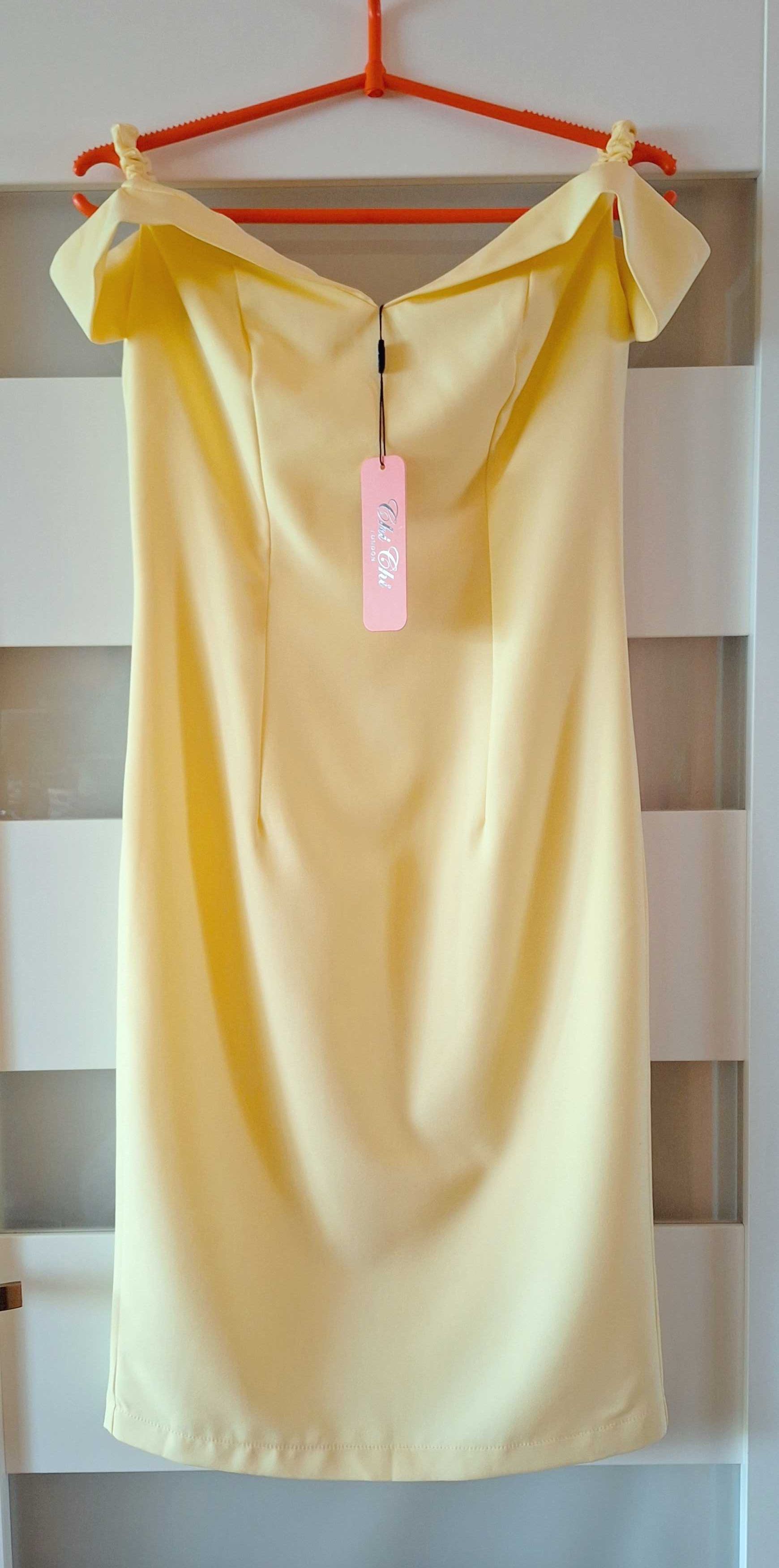 Żółta pastelowa ołówkowa sukienka Chi Chi London
