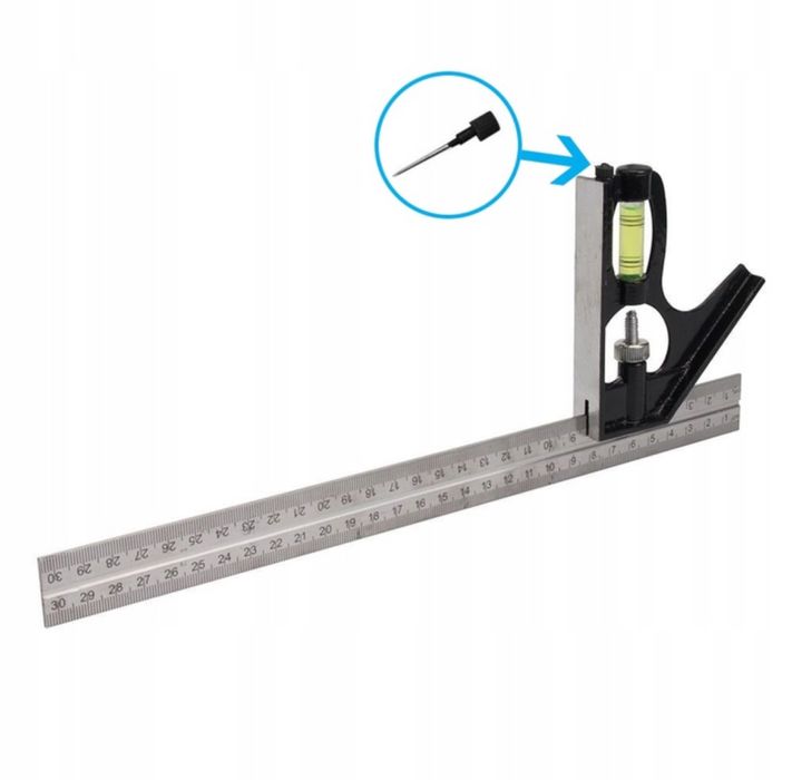 Profesjonalny Kątownik Stolarski z Poziomicą i Ołówkiem 300mm