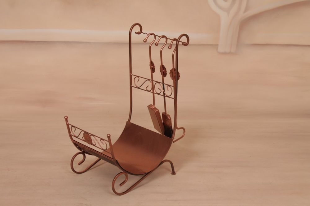 Дровница с набором для камина, Дровница, камин, совок, кочерга, щетка