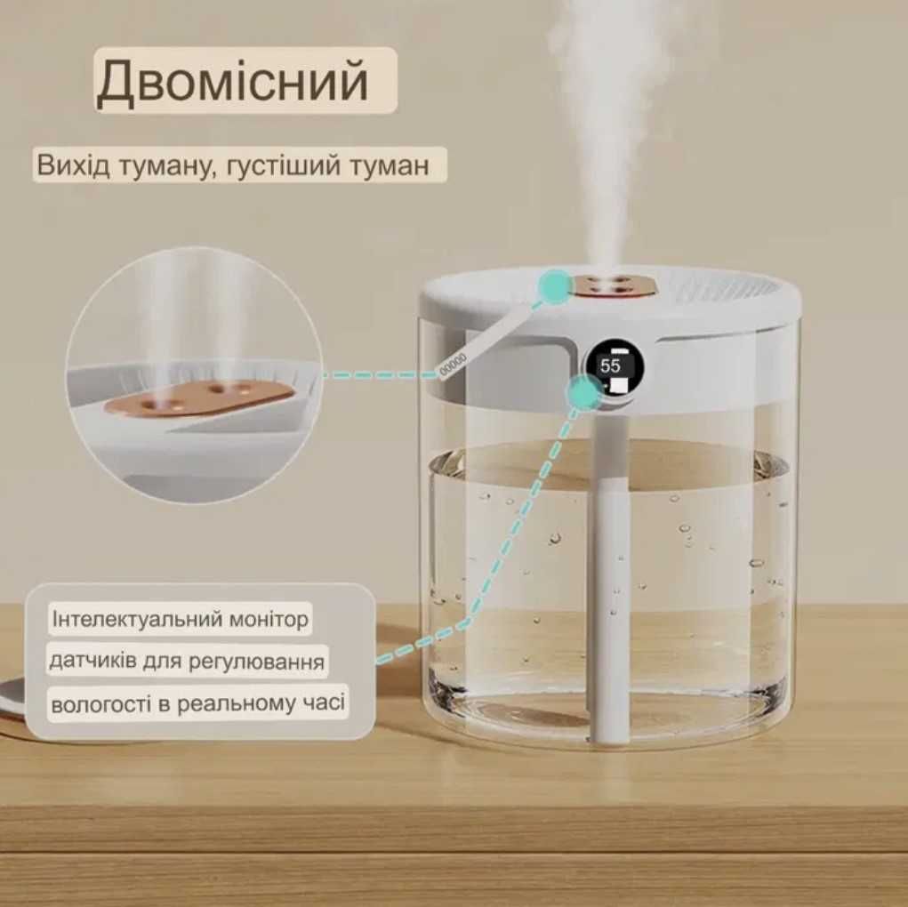 Зволожувач повітря з подвійним розпилювачем 2000ml та РК-дисплеєм