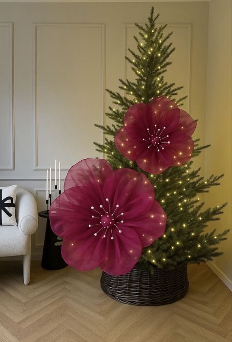 Большие цветы , банты на елку - Трендовый новогодний декор  2026