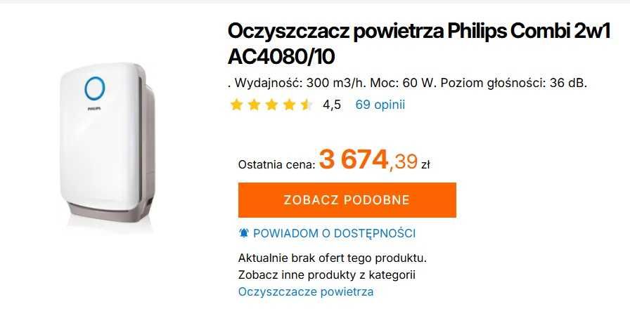 Oczyszczacz nawilżacz powietrza Philips AC4080 filtr