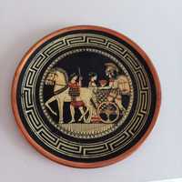 Talerz metalowy grecki handmade vintage ręcznie wykonany czarny złoty