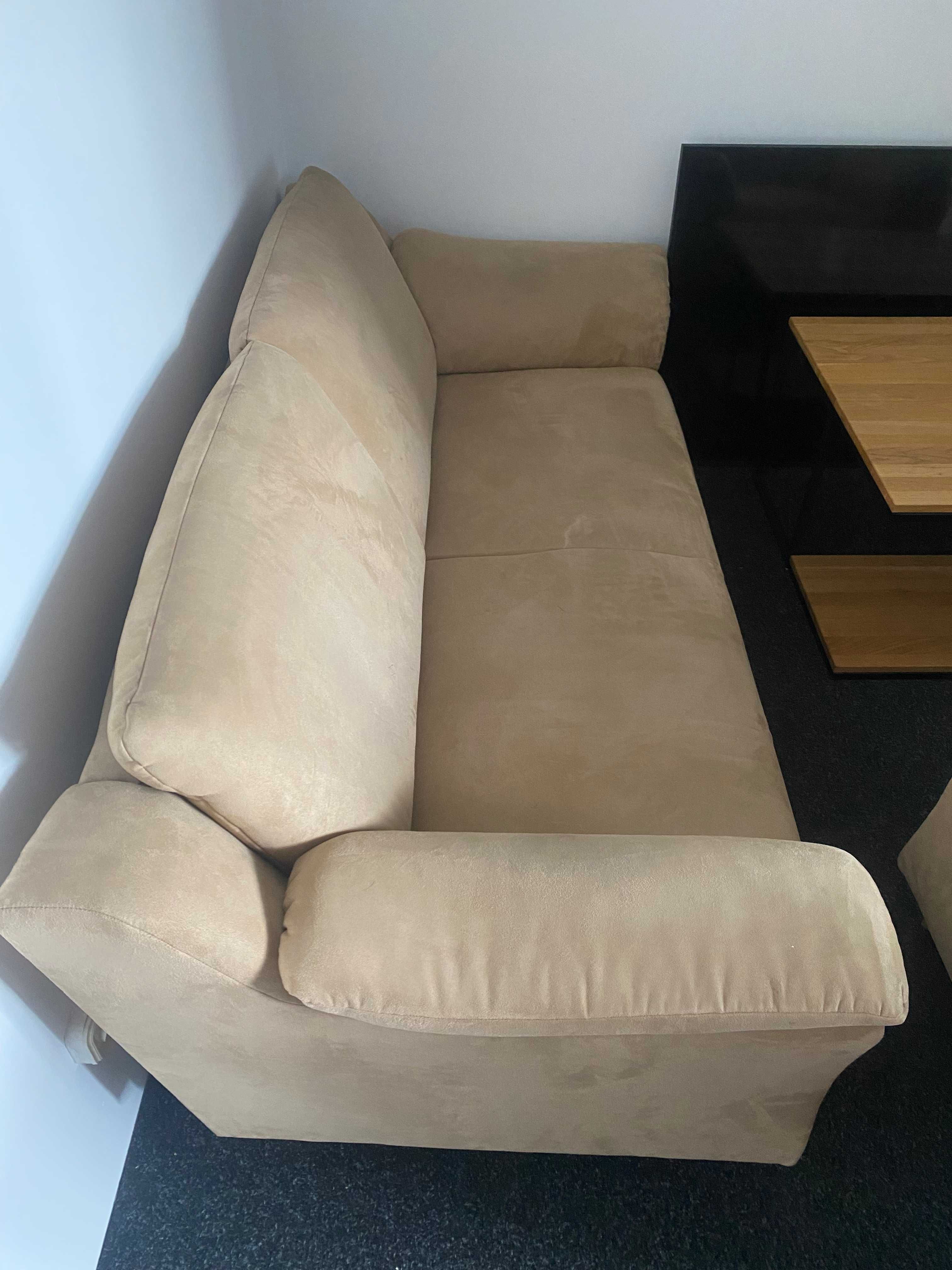 Komplet wypoczynkowy: sofa, 2 fotele i stolik, kolor beżowy