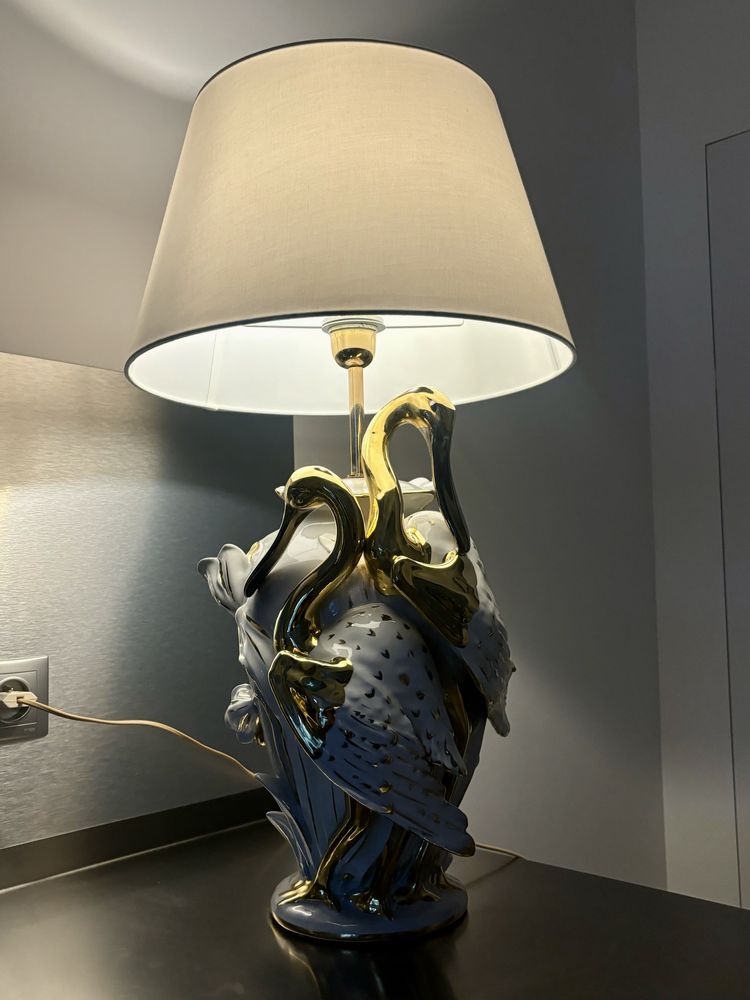 Niesamowita Lampa Paridom Wielka Porcelanowa Rzeźba Czaple złocona 24k