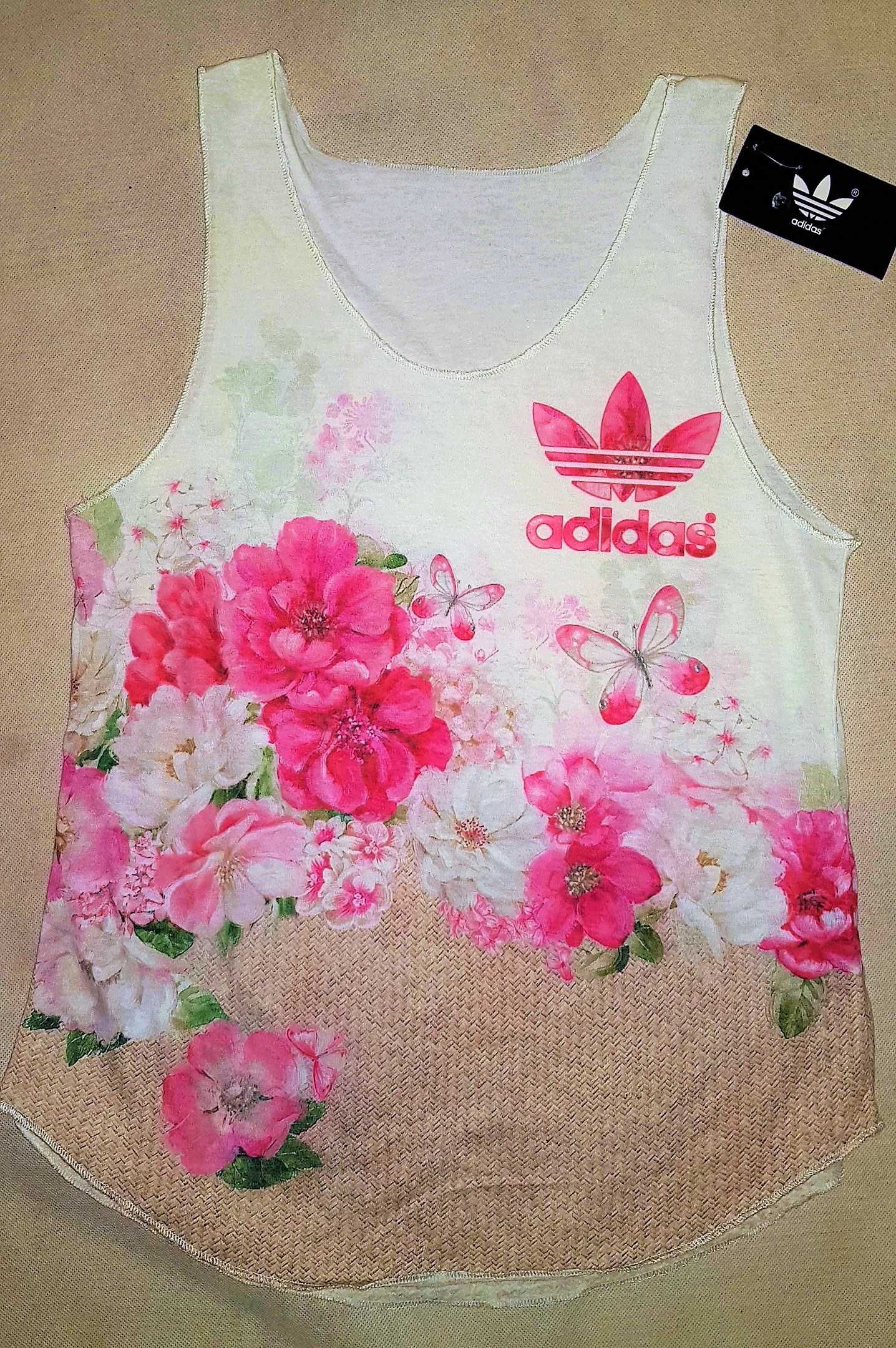 Nowy TOP Koszulka ADIDAS KWIATY na prezent Okazja ONE SIZE