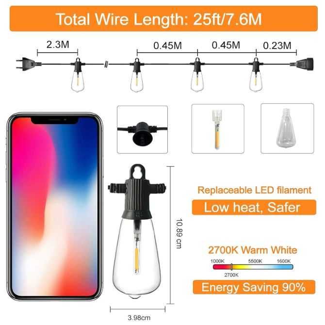 Girlanda świetlna 7.6m 12 żarówek + 1 zapasowa ZOTOYI