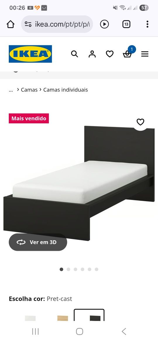 Cama malm, tamanho solteiro, com estrado