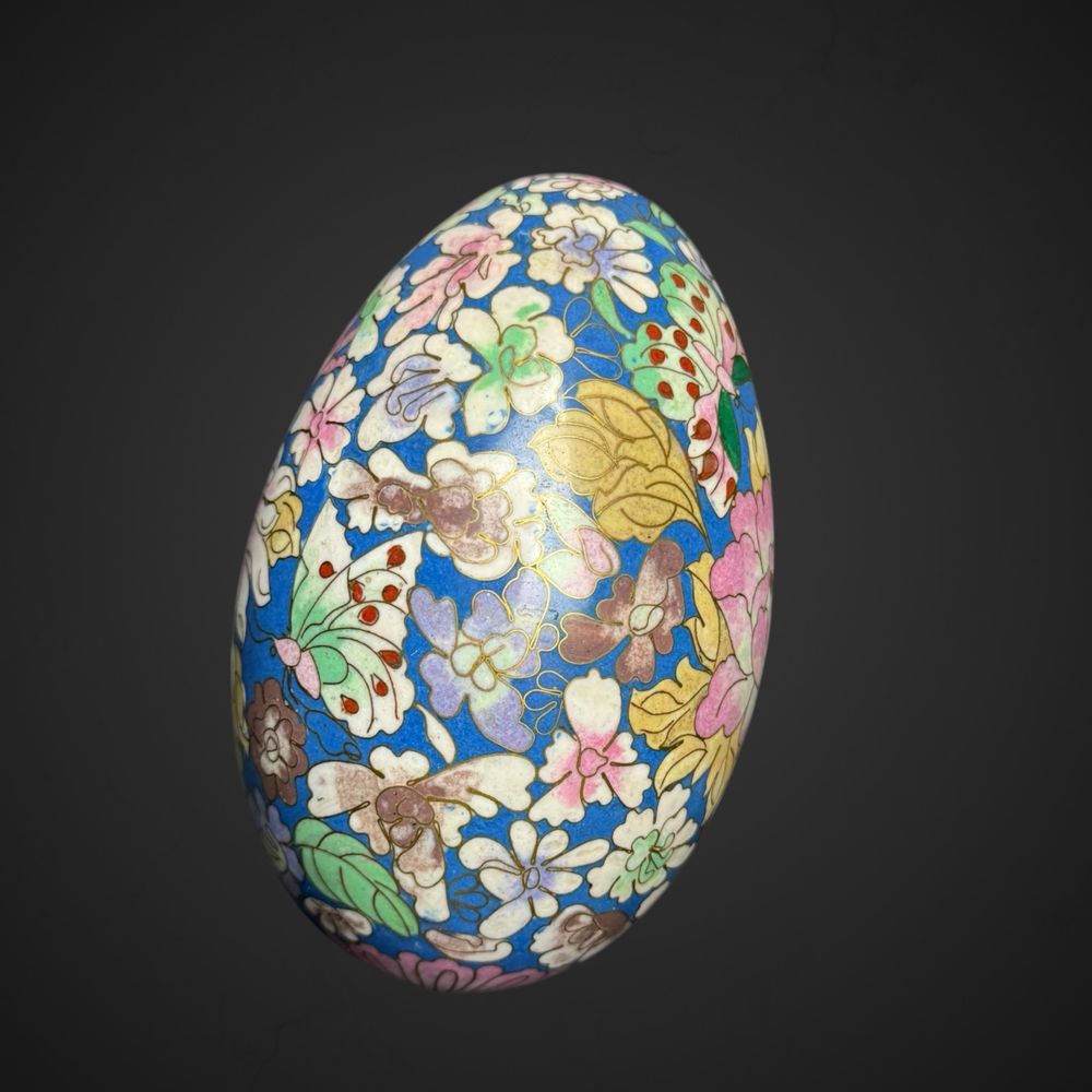 Bardzo duże jajko jajo emalia cloisonne kolorowe kwiaty B51/082329
