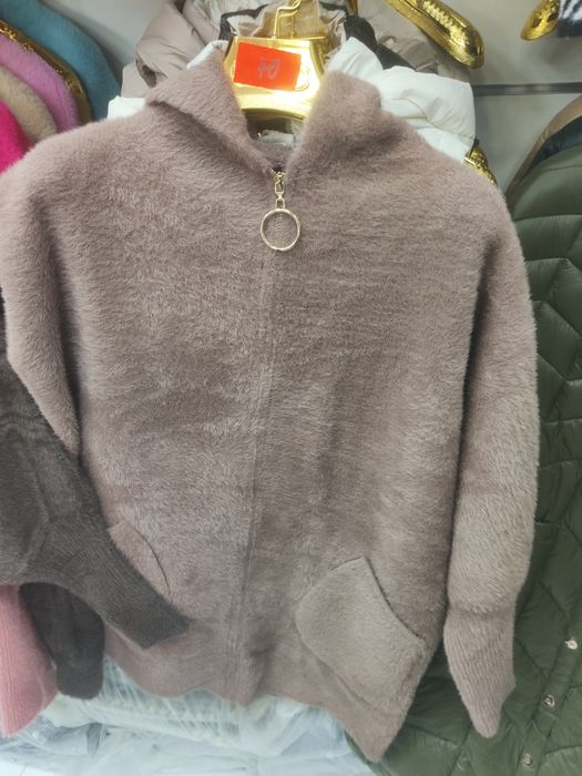 Płaszcz alpaka kaptur suwak czekolada