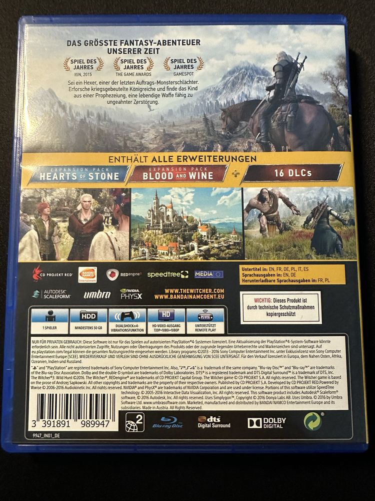 The Witcher Wild Hunt Game of the Year PS4