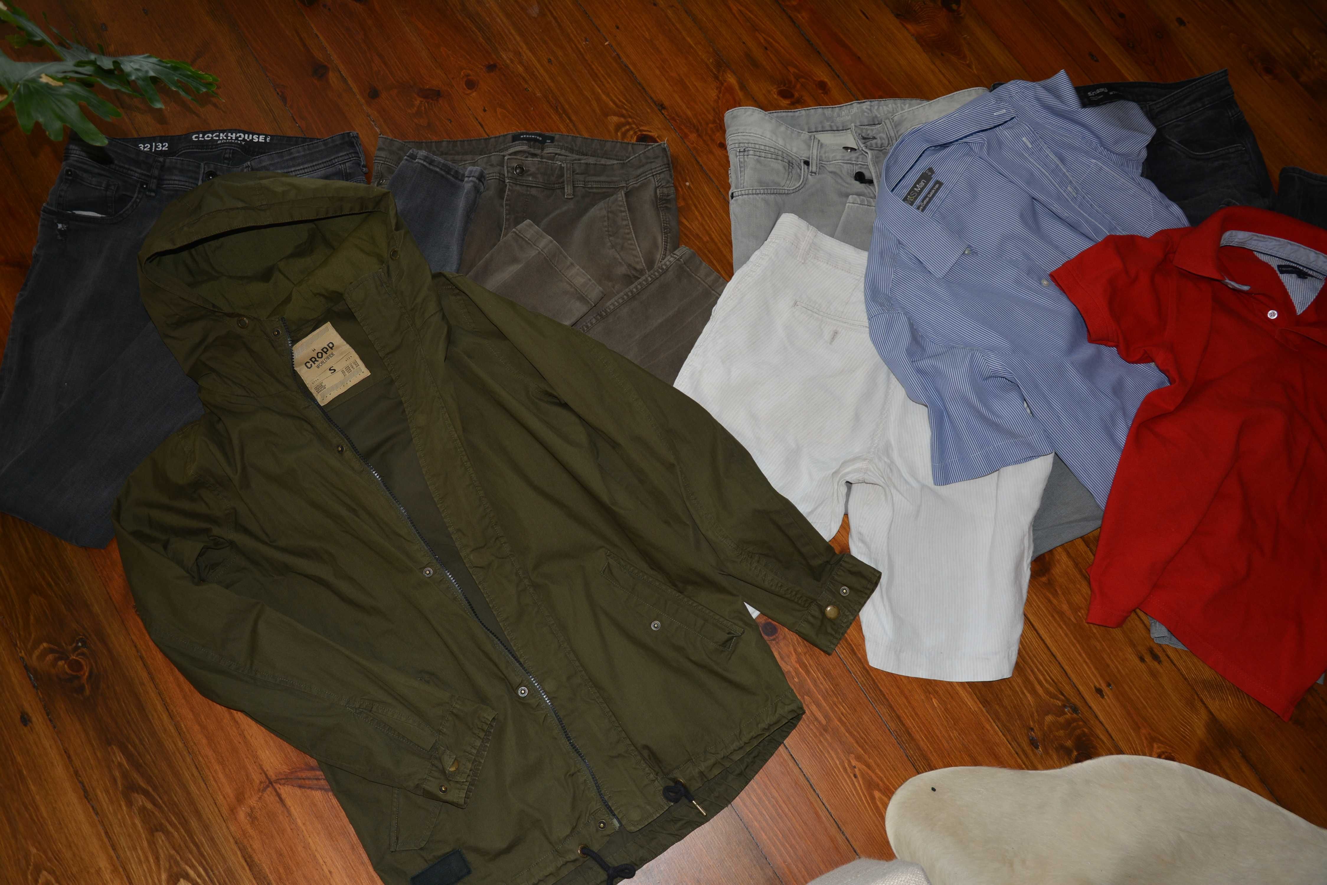 9 sztuk ubrań r. S M męski zestaw jeansy 31 parka koszula dżinsy tommy