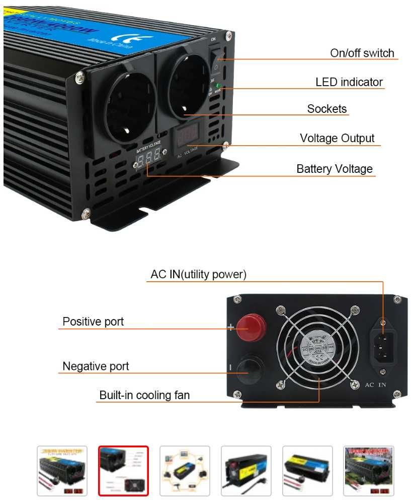 LVYUAN UPS ДБЖ 12V інвертор + швидка зарядка 2кВт 2000 20A для LiFePo4