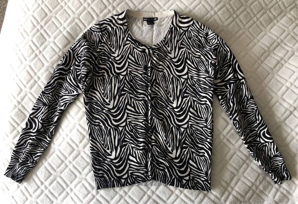 Kardigan sweter rozpinany guziki zebra H&M S 36