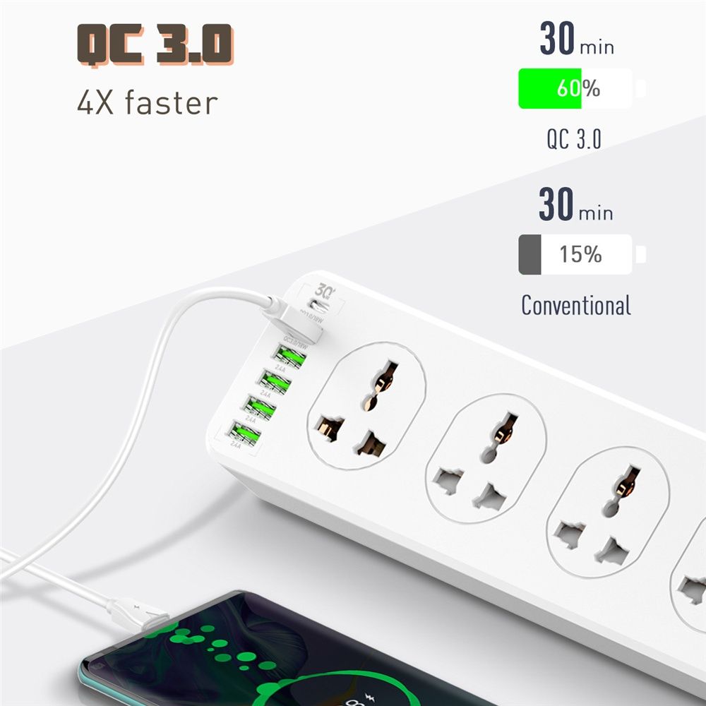Удлинитель Ldnio SC10610 сетевой фильтр QC зарядка 10 220 + 5 USB 2м