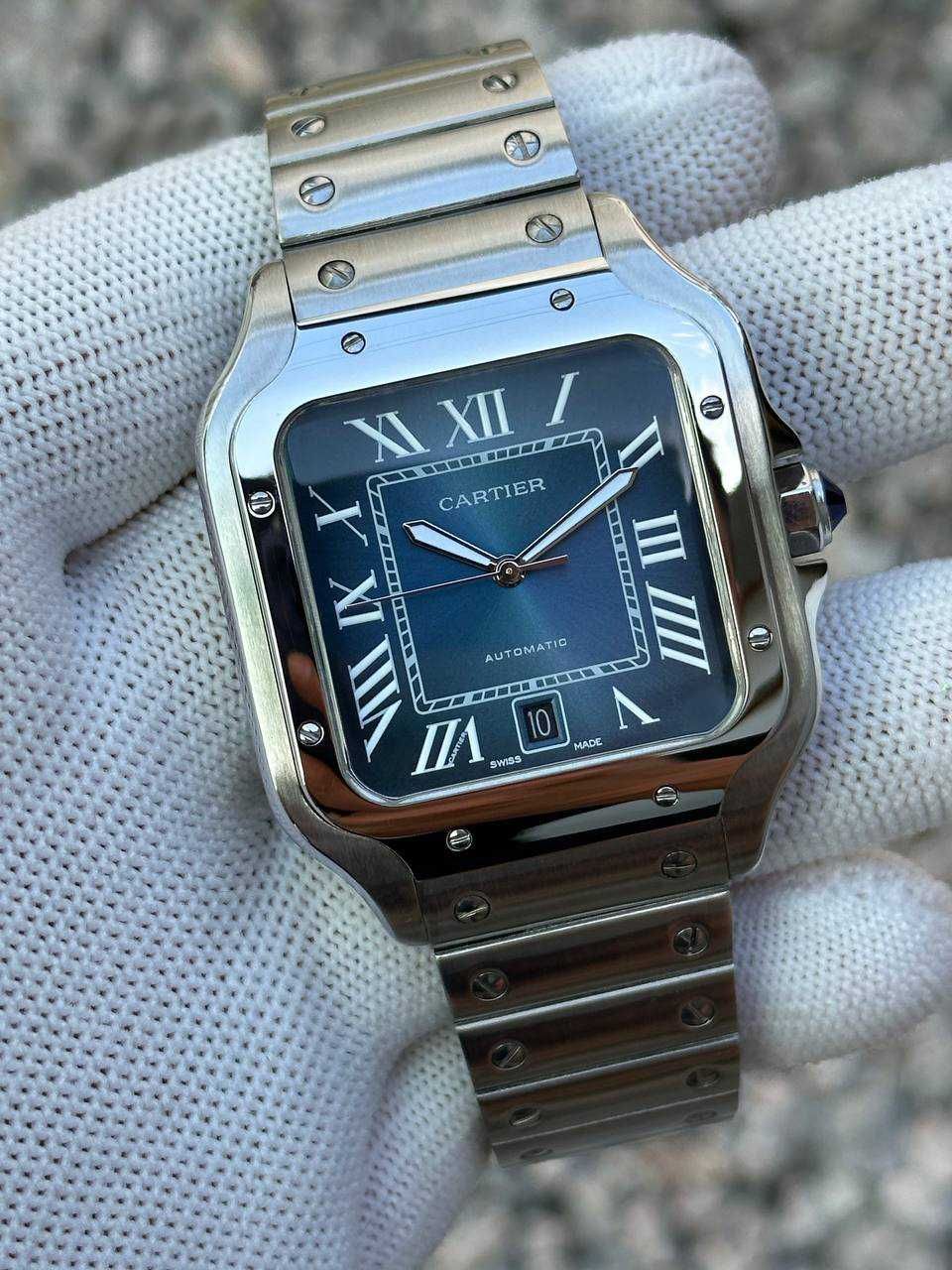 Швейцарские часы Cartier Santos Silver-Blue