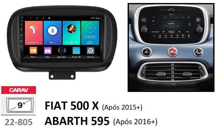 (NOVO) Rádio 2DIN • FIAT • ABARTH • 500 • 500L • 500X • Android 4+32GB