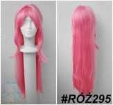 Długa jaskrawa różowa peruka z grzywką przedziałkiem cosplay wig długi