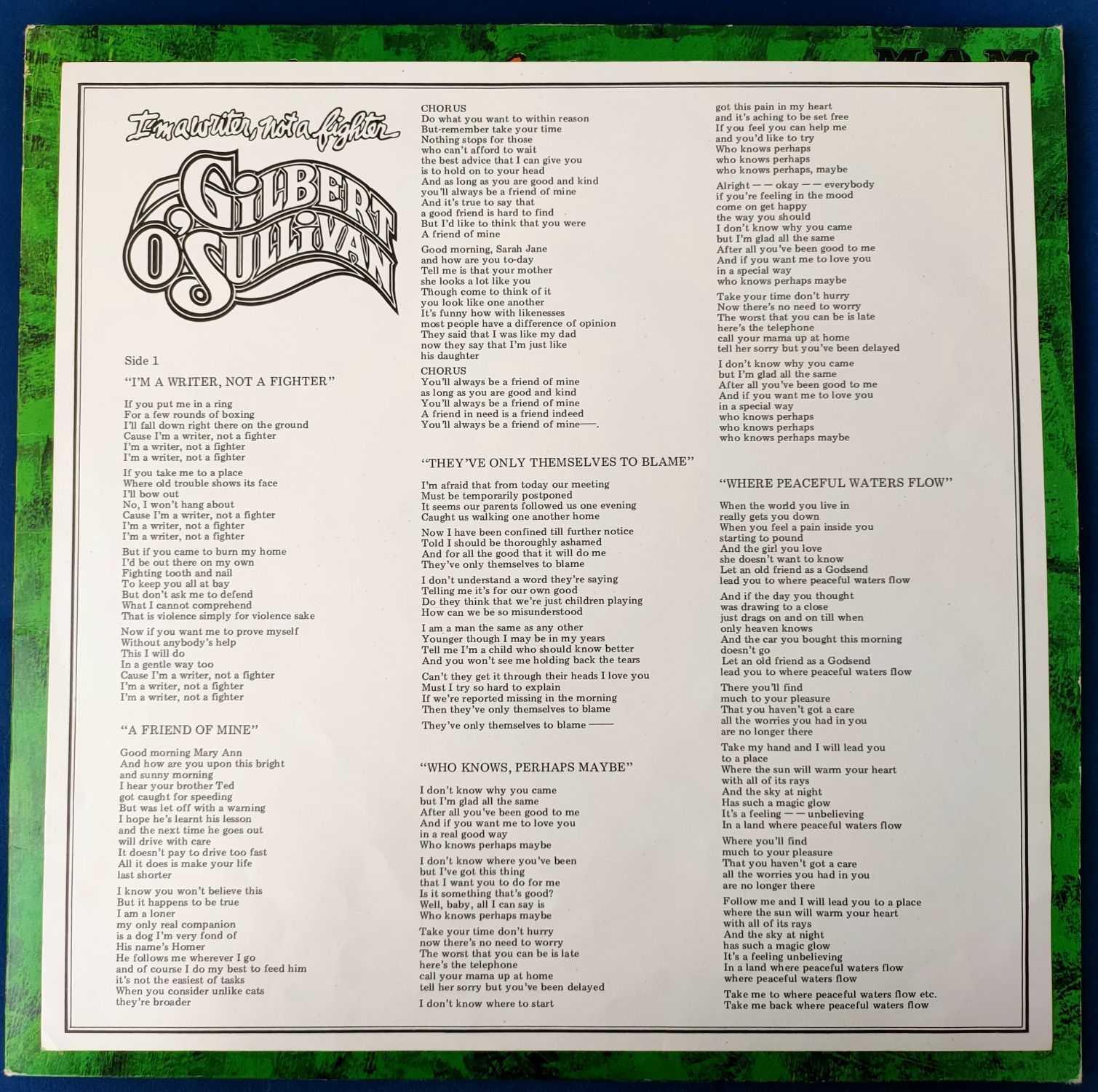 Gilbert O'Sullivan ‎– I'm A Writer, Not A Fighter