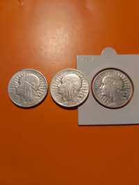 Zestaw II Rp,  5 Złotych Jadwiga 1932, 1933, 1934. Srebro