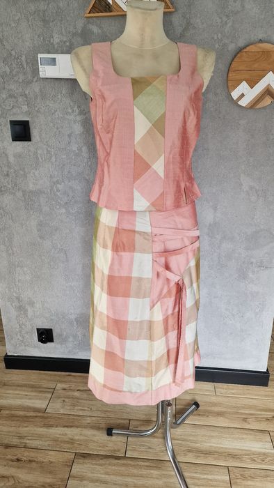 Vintage Top ze spódnicą 100% jedwab pastele ideał