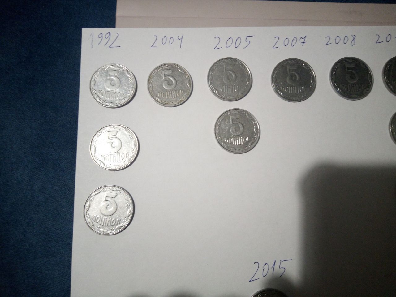 Набір 5 копійок України (1992–2015), 17 монет, переважно в гарному ста