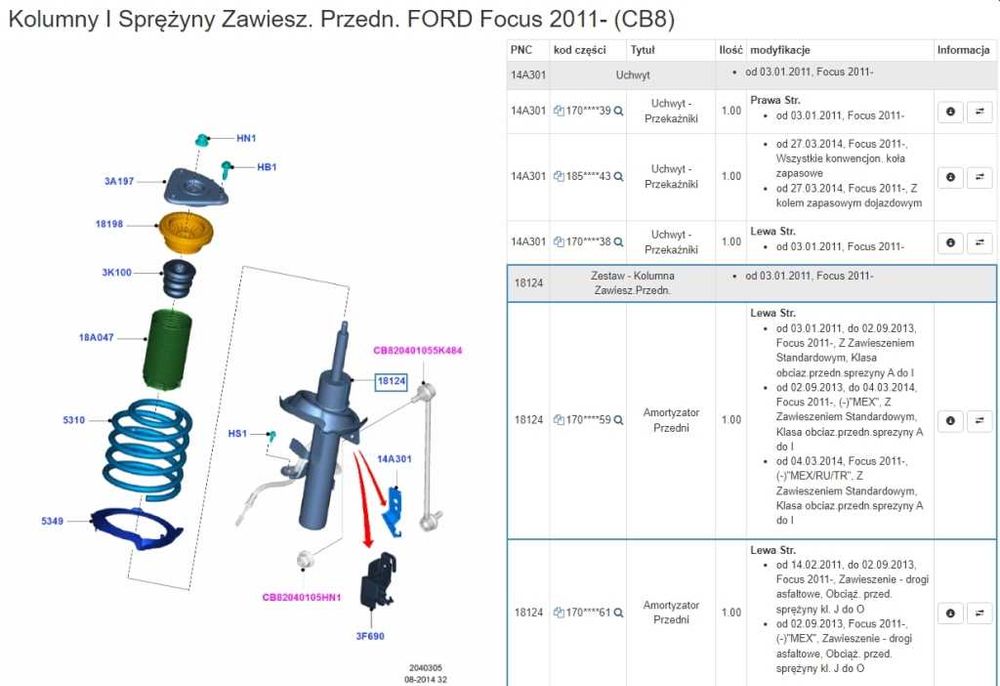 Sprężyna org przedniego zawieszenia FORD Focus MK3