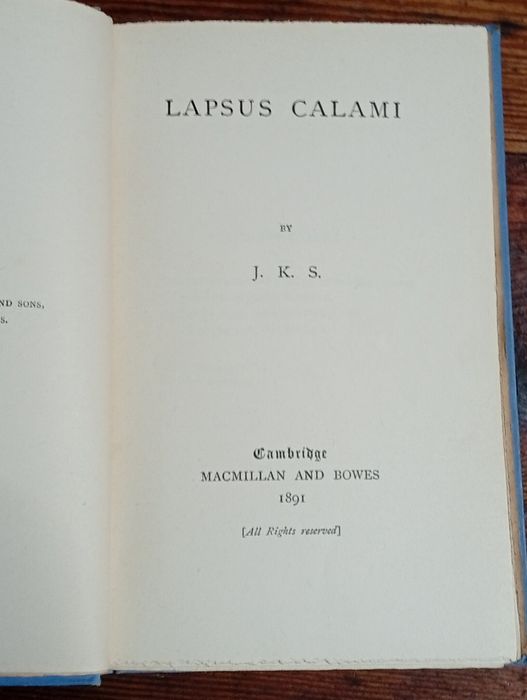 Livro antigo “Lapsus Calami” – J.K.S. (1891)