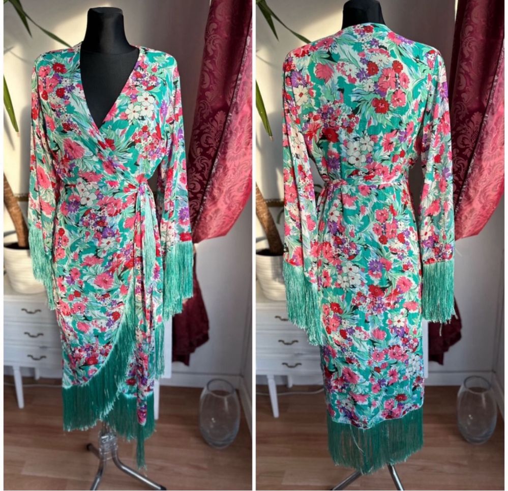 Nasty gal kopertowa sukienka maxi kwiatami Fredzlami  L 40 midaxi midi