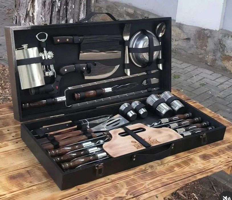 Топ продаж! Набіри шампурів у дерев'яних кейсах Подарок Набор шампуров