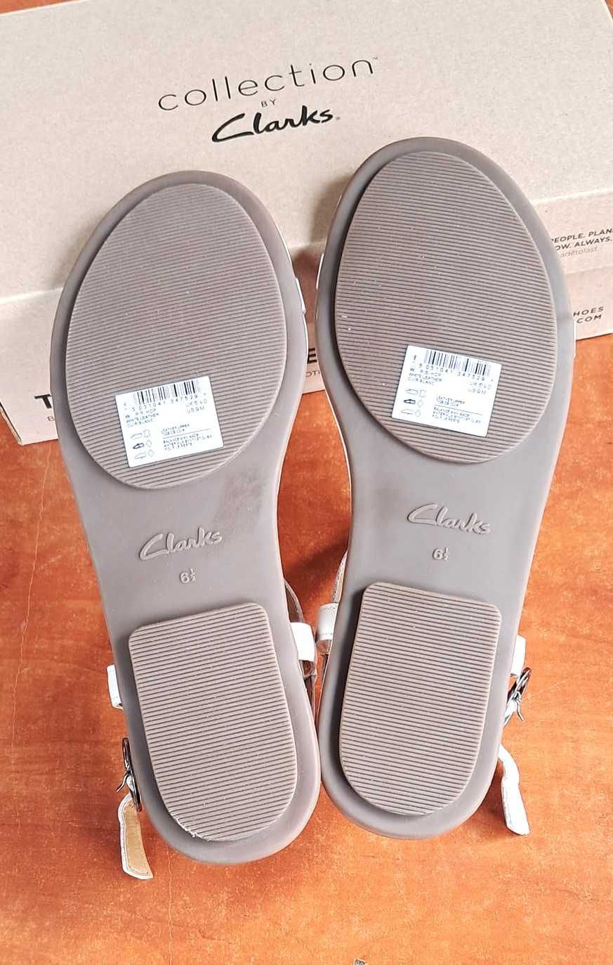 Białe skórzane lekkie sandały Clarks r. 38-39 nowe