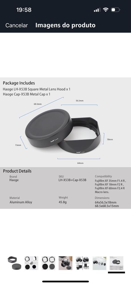 Para-sol para objectiva Fujifilm Fujinon