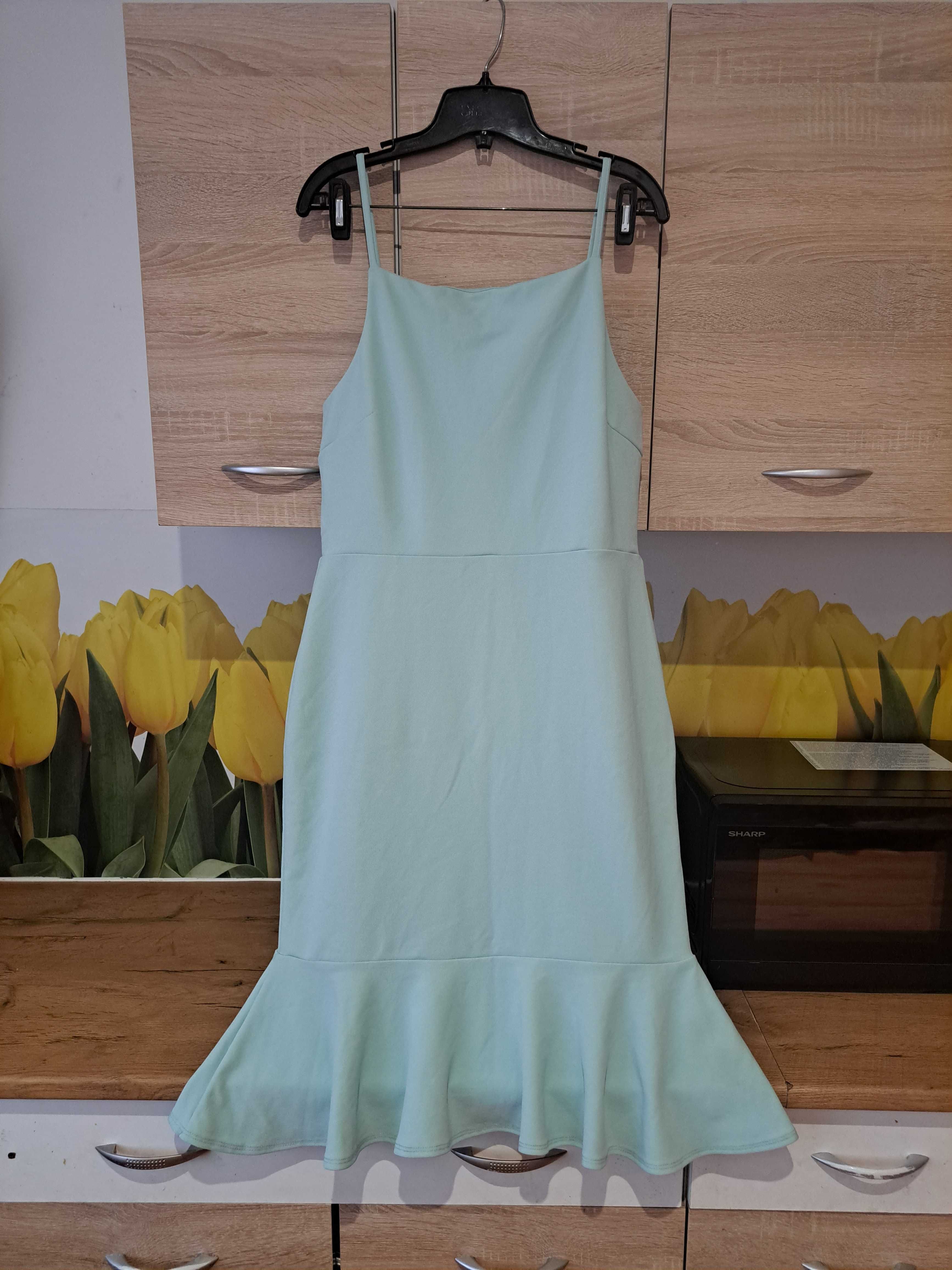 Miętowa ołówkowa sukienka New Look rozmiar 46 poliester, wesele