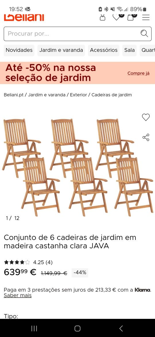 Conjunto de 8 cadeiras de jardim em madeira castanha clara JAVA